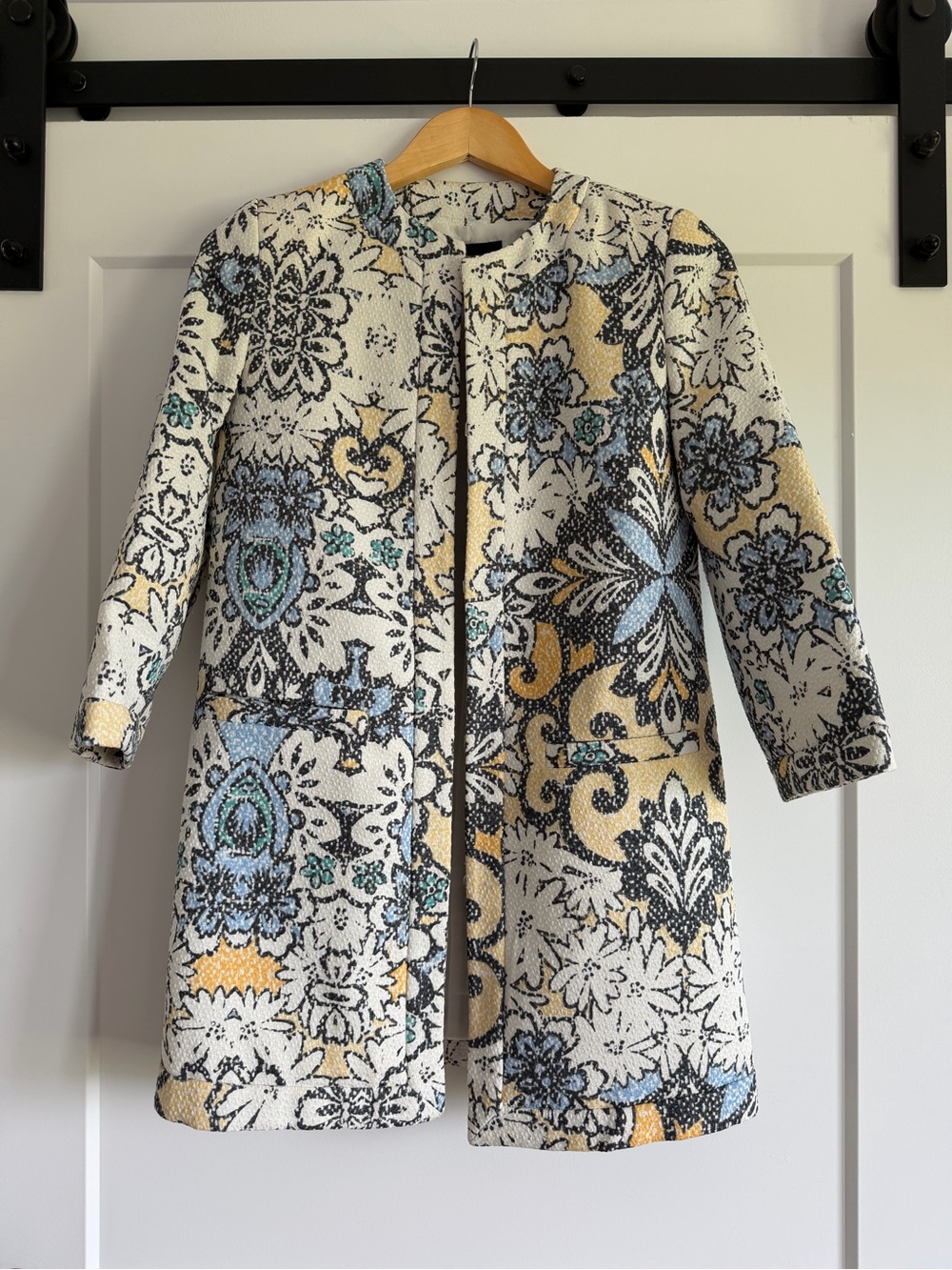 Floral Longline Women's Coat Dress in White, Blue & Yellow
